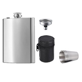Zixrmor 1 x 304 Hip Flask and Funnel, 4 Small Cups, 8 oz.227 ml, Suitable for Carrying Alcohol, Made of Stainless Steel Hip Flask (Silver)