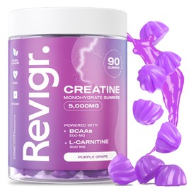 Revigr, Max 5000mg, 90 Creatine Monohydrate Gummies, Added 500mg BCAAs + 500mg L-Carnitine, Vegan & Sugar-Free, Premium Pre-Workout, Gym Supplement (1 Month Supply) (Blue Raspberry)