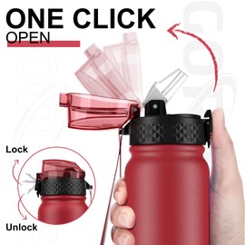 GOPPUS 600ml/20oz Stainless Steel Water Bottle with Straw Insulated Sports Bottle Cold Flask with Straw Double Walled Flip up Metal Water Bottles Leakproof Water Bottle for Gym Sports