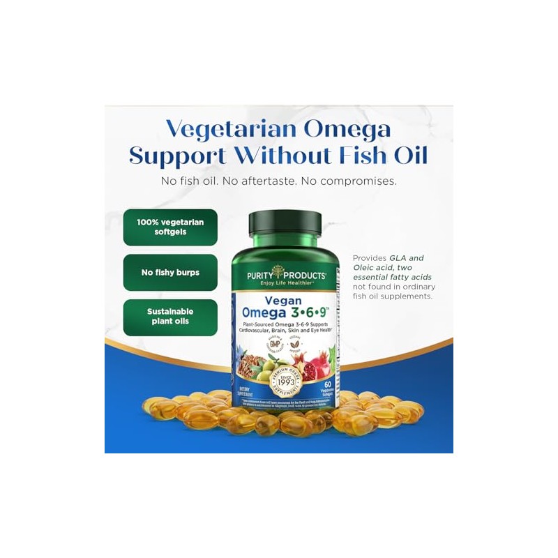 Purity Products Fórmula Vegana Omega Complejo Ácidos Grasos Esenciales Cápsulas