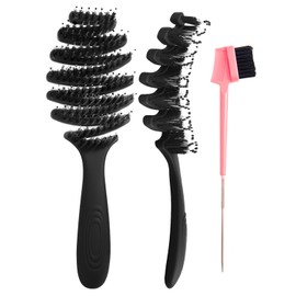 Boar Bristle Hair Brush & Detangling Brush– Fluffy Hair Paddle Hairbrush with Vent & Curved Design for Fine, Thick, Curly Hair (Wet/Dry Use, Women Men Kids)