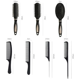 Hair Brush Set, 7-Piece Hair Brush Set, Massage Relaxation Brush, Flexible Soft Needle Bristle Brush Hair for Women, Men, Children (Black)