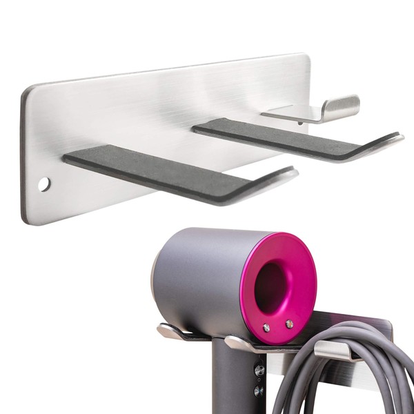 Hair Dryer Holder Wall Mounted, 304 Stainless Steel Self Adhesive Blow Dryer Holder Rack Compatible with Most Hair Dryers