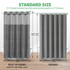 eachope Charcoal Grey No Hook Shower Curtain and Fabric Liner Set, Boho Tufted Chevron Striped and Shabby Chic Textured Shower Curtain with a See-Through Top Window, Hotel Décor, 71" W x 74" H