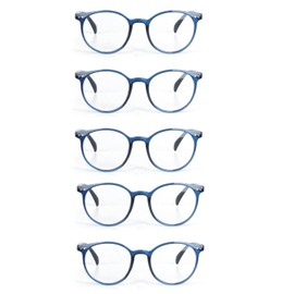 EYE ZOOM 5 Pack Retro Round Plastic Frame Reading Glasses for Men and Women, Navy Blue, +2.75