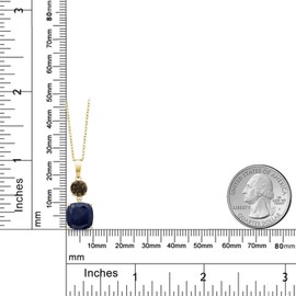 Gem Stone King 18K Yellow Gold Plated Silver Blue Sapphire and Brown Smoky Quartz Pendant Necklace For Women (5.40 Cttw, Gemstone September Birthstone, Cushion 10MM, Round 6MM)