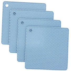 IFFMYJB Silicone Trivets Mats, Hot Pads for Pot Holder, Square Trivets for Dishes, Pots and Pans, Multi-Purpose Kitchen Counter Pads, Non-Slip Heat Resistant Mats Set of 4 Blue