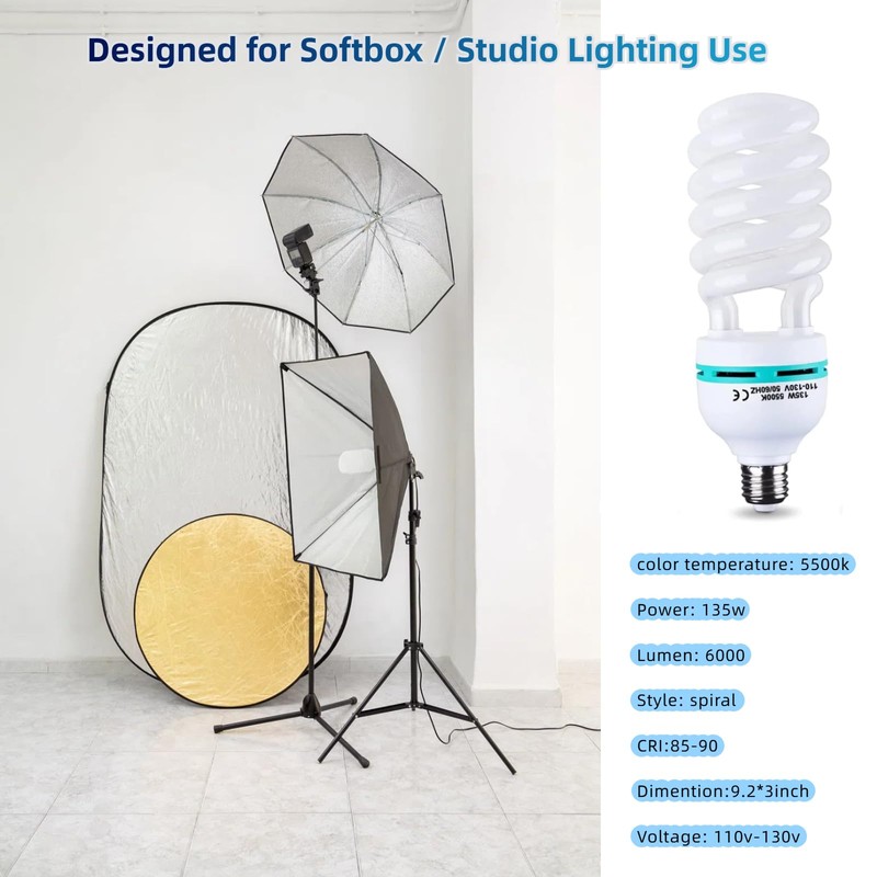 135W Light Bulb 5500K CFL Daylight Spiral Softbox Lighting Kit