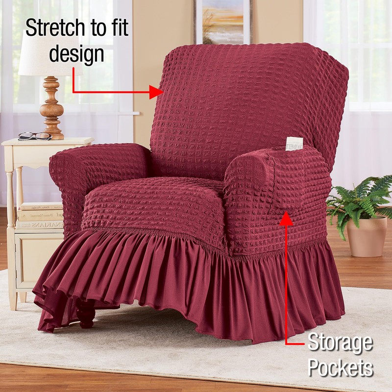 Collections Etc Textured Squares Ruffled Slipcover Beige Sofa