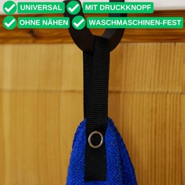 24 Pack 150 x 12 mm Loops in Black and White with Press Stud Fastening, Hanging Tabs for Tea Towel, Bathroom Towel, Cloths, Decorations, Camping