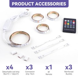 Hoobabuy 4.4 m TV LED Strip, USB TV Backlight, RGB LED Strip for 65 Inch TV with Remote Control, 4 Music Modes, 8 Colour Changing, DIY Decoration, for Room