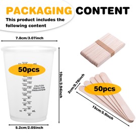 Sporgo Messbecher Epoxidharz Mischbecher: 50 Stück 240 ml Messbecher Klein mit 50 Stück Mischstäbchen, Wiederverwendbarer Messbecher mit Skala für Flüssigkeiten, Mischen von Harz, Farbe, Pigment