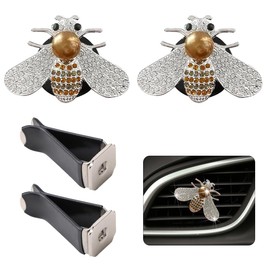 2 Pcs Shiny Bee Vent Clips Car Air Fresheners Vent Clip Car Bling Interior Decoration Car Vent Air Freshener Accessories (Silver)