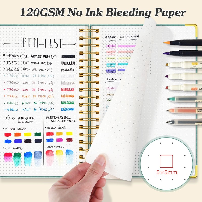 Bullet Dotted Journal Spiral Notebook, 300 Pages Leather Notebooks with