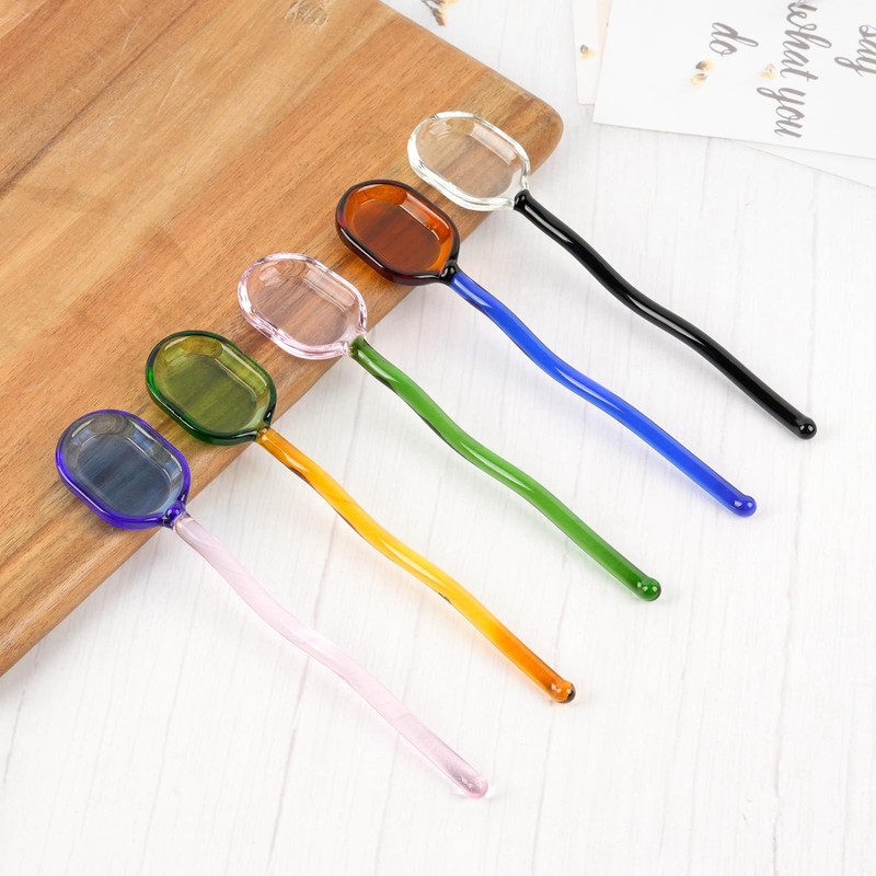 Aemgo 5 Pieces Glass Spoons, 6 inch Coffee Teaspoons, Heat
