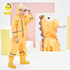 Toddler Rain Suit Baby Rain Suit with Hood Waterproof Coverall One Piece Rain Suit Kids(3-10 Years) Yellow
