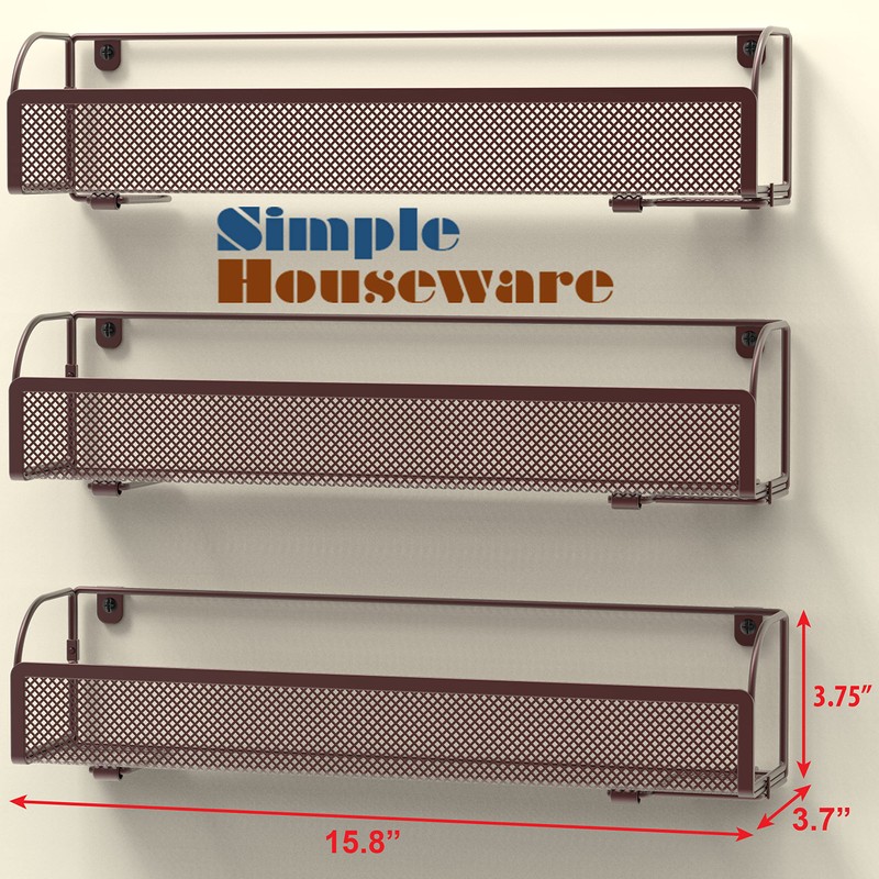 Simple Houseware Wall Mounted Spice Rack Shelves Organizer, Bronze, 3-Pack