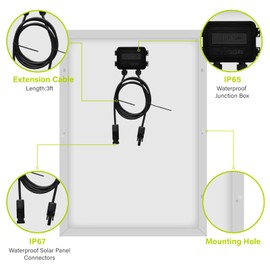 Newpowa 50W Mono Solar Panel 50 Watt Monocrystalline Module with 3ft Connectors for RVs Boats Home, Off-Grid Systems