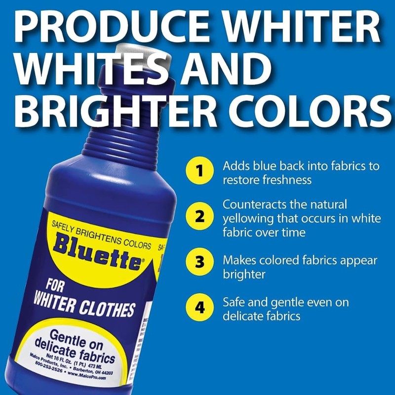 Bluette Concentrated Liquid Laundry Bluing 32oz – Restores Whiteness &