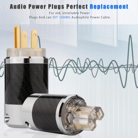 Monosaudio Audio Power Plug Black Carbon Fiber Transparent Aluminum Shell 10A/250V 15A/125V Power Connector Brass IEC320 C13 Connector for DIY Audiophile Power Cord Audio Power Cable(Gold Plated)