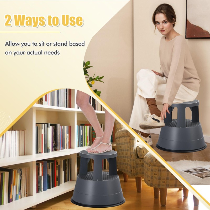 CHEFJOY Rolling Step Stool, Kick Stool Holds up to 350