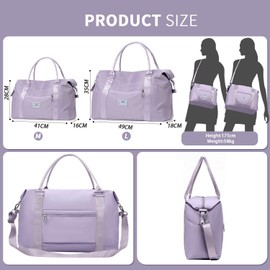 FIORETTO Women's Travel Bag, Sports Bag, Hand Luggage, Weekender Bag, Swimming Bag, Waterproof Travel Bag, Duffle Bag, Fitness Bag, Training Bag for Women, Light Purple, 当代