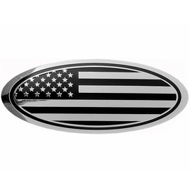 7.75 inch Tailgate Overlay Aluminum Oval American Black Flag Emblem for Ford Expedition (Chrome and Black, 7.75")
