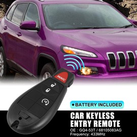 X AUTOHAUX Replacement Keyless Entry Remote Car Key Fob GQ4-53T 433Mhz for Jeep Cherokee 2014-2023 4 Buttons with Door Key NO.68105083AG/68508732AA