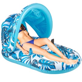 Inflatable Pool Float with Canopy - Comfort Reclining Lounge, Sun Shade & Cup Holders | Portable UV Protection Raft for Summer, Anti-Leak Design Pool Float Lounger for Adults for Travel Beach Pool