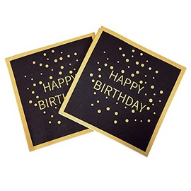 CHANGCAO 40PCS Happy Birthday Black and Gold Paper Napkins Square Party NapkinsFor Men Women Kids Supplies