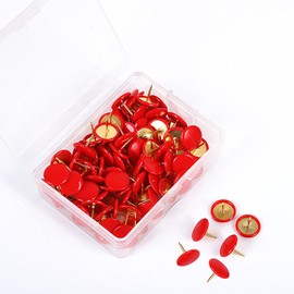 Aiweijia 100Pcs Decorative Flat Push Pin, Plastic Roundness Head Thumbtack, Thumb Tacks for School, Office, Map, Photo Wall, Cork Board Bulletin Board Red