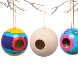 Baker Ross AW304 Ceramic Round Bird Houses (Box of 2) Spring Themed Crafts for Kids to Decorate and Personalise