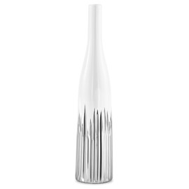 Torre & Tagus 16" White Ceramic Vase with Silver Electroplated Trim – Gloss Finish Decorative Accent for Modern & Glam Interiors (Flare)