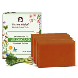 Passion Indulge Lemongrass Handmade Natural Bath soap | Moisturising & Nourishing | Natural & Vegan | No Parabens, Sulphates | Gentle Skin Cleansing soap | Suitable for all type skin -Pack of 3