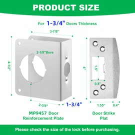 MP9457 Stainless Steel Lock and Door Reinforcement Plate fits 1-3/4"Thick Doors and Includes Door Strike Plate Kit. (Natural Finish)