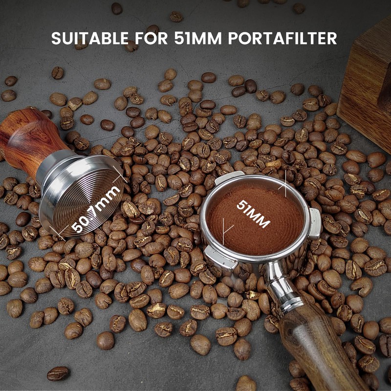 HOLIHOKY Coffee Tamper 51mm, Spring Loaded 51mm Tamper, Self Leveling