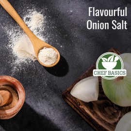 Onion Salt by Chefs Basics, Savory Onion Seasoning, Essential Gourmet Kitchen Spice for Seafood, Meat, and Vegetables, Restaurant Quality, Kitchen Staple, 32 oz. Bottle