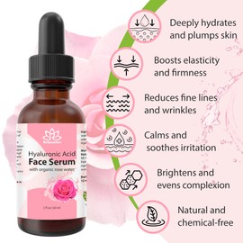 Relaxcation Hydrating Serum for Face with Hyaluronic Acid & Rose Water | Instant Hydration for Sensitive Skin | Smooths & Reduces Fine Lines | Vegan Face Serum for All Skin Types | Travel Size, 2 oz