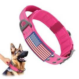 Forestpaw Tactical Dog Collar - Wide Dog Collar for Medium Large Dogs,Adjustable Military Dog Training Collar with Handle and Metal Buckle - Hot Pink M