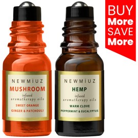 New Miuz Roll-On Essential Oil Blends Focus Memory Concentration Orange Ginger Patchouli & Ease destress Hemp Peppermint Eucalyptus Clove and Arnica, Pack of 2