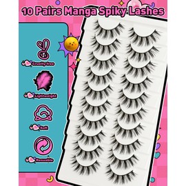 Manga Lashes Spiky False Eyelashes - Wispy Natural Look Anime False Eyelashes 10 Pairs Cotton Band Strip Lashes Cosplay Asian D Curl Fake Lashes by EMEDA(14mm #01)