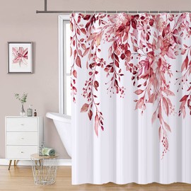 REZAYMRS Pink Flower Shower Curtain with 12 Hooks, 72''x72'' Waterproof Polyester Fabric Shower Curtains for Bathroom, Weighted Hem Bathtubs Hotel Curtain, Machine Washable, Quick Dry