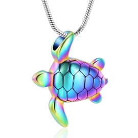 shajwo Cremation Jewelry Sea Turtle Urn Necklace for Ashes for Men Women Stainless Steel Memorial Urn Keepsake Jewelry Pendants,Rainbow