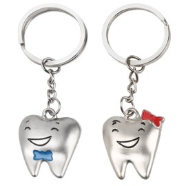 TRIXES Silver His and Hers Teeth Keyrings - Cute Couple Keychain Gift with Tooth Pendant Charms - Girlfriend Boyfriend Present Key Chain Handbag Accessory - Split Ring Clip