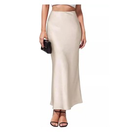 FFWTPY Skirt Women's Length Skirt Elegant Lightweight High Waist Satin Casual Skirt Flowing Ruffle Elegant Party Skirts Versatile for Cocktail, beige