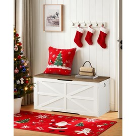 CHOEZON Storage Chest, 39.4" Wooden Storage Trunk, Modern Storage Bench with Safety Hinge, Toy Box, Farmhouse Style, for Bedroom, Living Room, Walnut and White MCW10WL