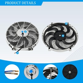FGJQEFG 14'' Inch Chrome Universal Slim Fan Push Pull Electric Radiator 12V 90W High Performance Cooling Fan Mount Kit Set of 2