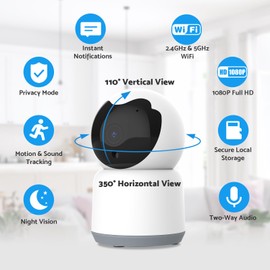 ADVWIN WiFi Security Smart Camera Indoor Pet Dog Camera, Home Security Wireless IP Camera, Supports 2.4G&5G WiFi, Motion/Sound Tracking, Night Vision, 2-Way Audio, Works with Alexa & Google Assistant