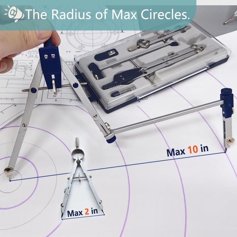 Metal Compass and Ruler Geometry Set,Drawing Compass,Drafting Compass,Extension Leg,Compass Geometry
