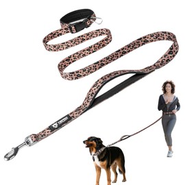 TSPRO Hands Free Dog Lead with Safety Padded Handle and Metal Buckle, Adjustable Dog Leash for Medium to Large Dogs, Durable and Comfortable for Walking & Running (Leopard Print)